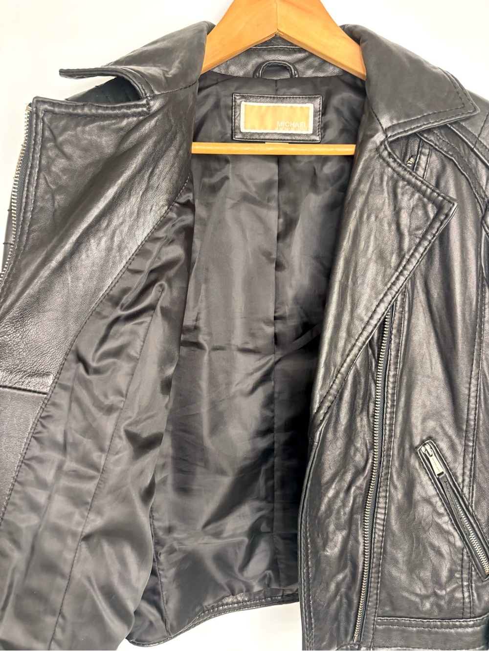 Michael Kors Black Leather Asymmetric Zip Moto Jacket M - Picture 6 of 11